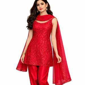 Chikenkari 3-Piece Salwar Suits 90s Kurti for Women Top with Matching Pants and Dupatta