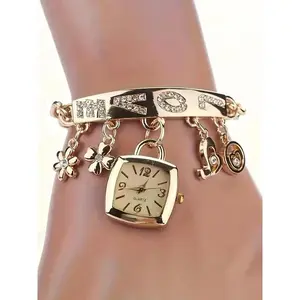 Simulated wristwatch, elegant rhinestone-embellished quartz bracelet wristwatch for women, square dial wristwatch, fashionable bracelet wristwatch, trendy wristwatch, a gift for your girlfriend.