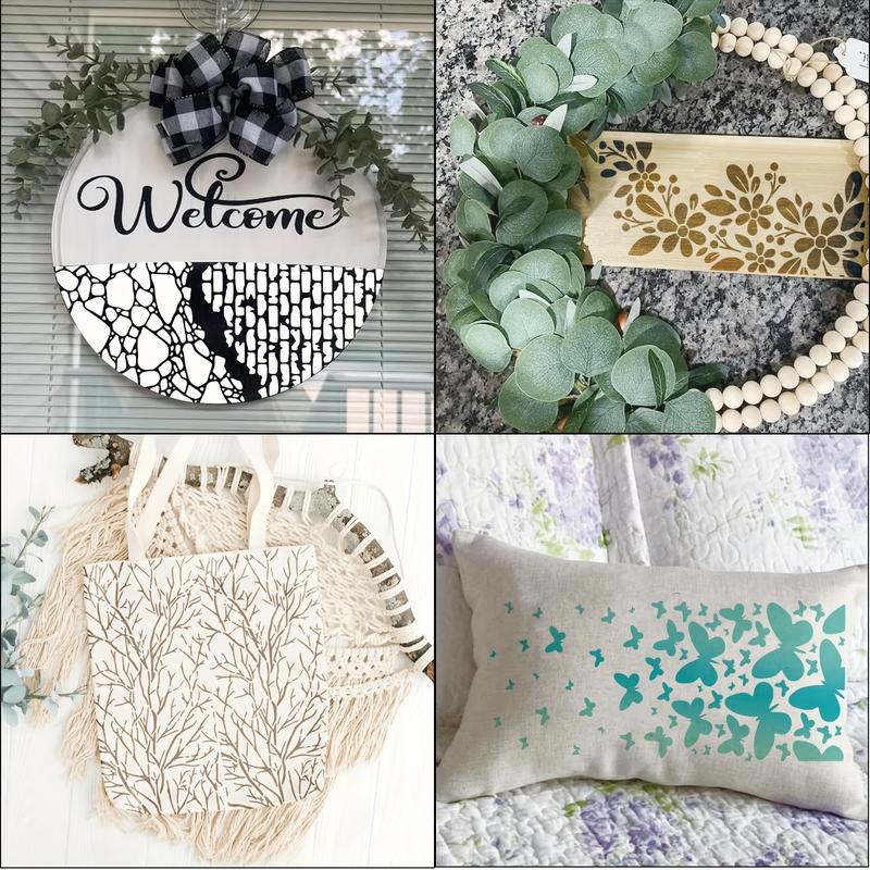 8-Pack Reusable Stencils for Crafts – Branches, Musical Notes & Floral Texture Templates for Painting on Wood, Paper, Furniture & More