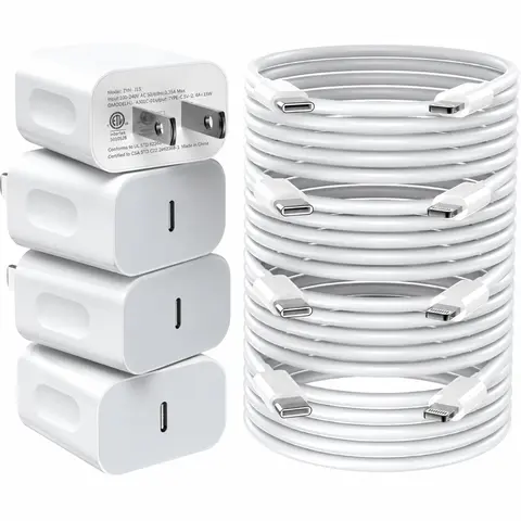 4 Pack 20W PD USB C Wall Charger with 6FT Fast Charging Cable for iPhone 14/14 Pro Max/13/13 Pro/12/12 Pro/11/11 Pro/XS, iPad - High-Quality Copper Cable & Multi-Protection System - Cellphone
