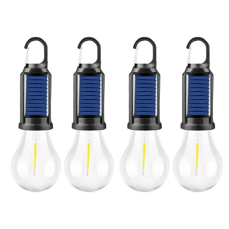 4-Pack Solar-Powered Tent Camping Light Bulb, Rechargeable Portable Outdoor LED Camping Lantern with 3 Lighting Modes, Tent Lamp with Clip Hook for Camping, Hiking, Backpacking