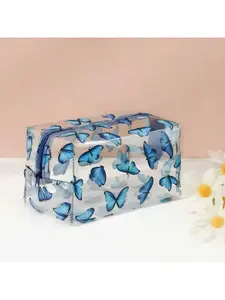 1pc Flower Transparent Waterproof Cosmetic Bag, Transparent Pen Bag, Transparent Pencil Bag, Reusable And Washable, Fun And Cute Little Gift, Suitable For Birthdays, Weddings, Parties, Christmas, Halloween, Thanksgiving, Carnival, Graduation Season, Schoo