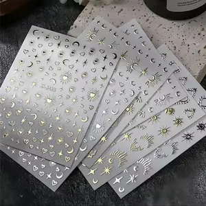 3D Star & Moon & Heart Pattern Nail Art Sticker, Nail Art Design, 6 Sheets Self Adhesive Nail Decal, Nail Art Decoration for Women & Girls