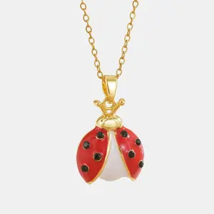 Women's Cute Creative Cartoon Beetle Necklace with Ladybug Pendant in Vibrant Red Copper Material 41cm-50cm Clavicle Chain Simple & Versatile Niche Temperament Jewelry