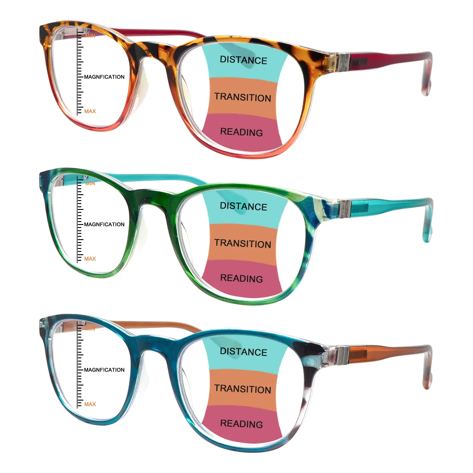 3 Pack Progressive Multifocal Reading Glasses  Anti Blue Light Readers for Men and Women