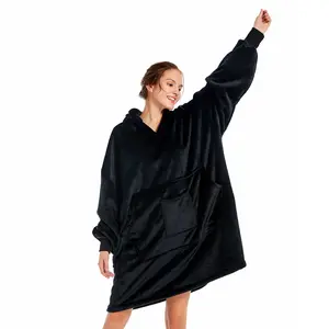 Unisex Wearable Blanket Hoodie, Oversized Sherpa Fleece Sweatshirt Blanket with Sleeves and Pockets