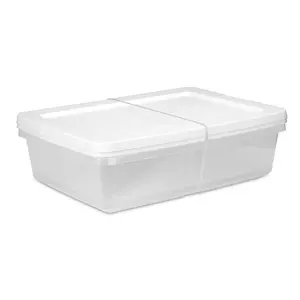 Set of (2) 28 Quart Storage Boxes, Clear Plastic Storage Bin with Snap-on Lid, White