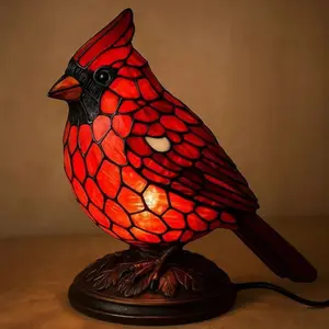 Decorative Cardinal Lamp Ornament Red Bird Animal Desk Lamp Resin Decorative Piece