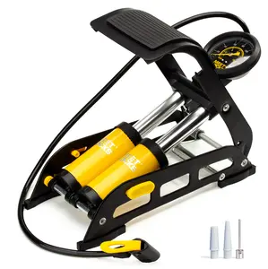 MEETLOCKS Double Cylinder Barrel Bike Foot Pump 160PSI Aluminum Body Floor Air Pump with Smart Valve Head, Precision Accurate Pressure Gauge