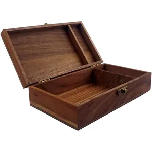 Walnut Handmade Walnut Partition Wooden Box for Keepsakes, Photos, Jewelry Ring Wedding Gift Box LONMAIX
