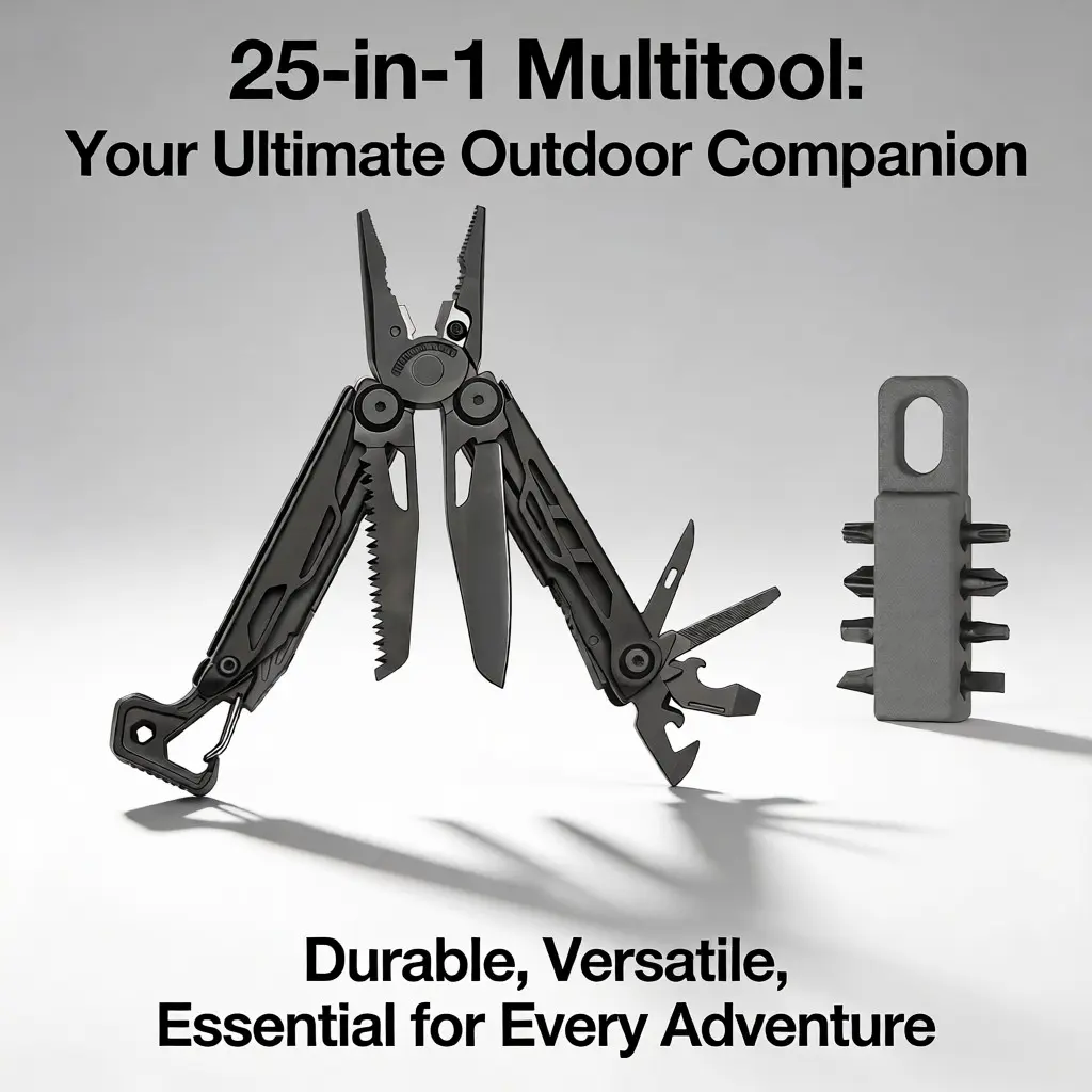 Machined Multi Tool Pliers, 25-in-1 Self-Locking Survival Tool with Pocket Knife, Fire Starter, Whistle, Bottle Opener, Screwdriver & Removable Clip for Camping, Hiking, Multi Tool Multitools & Accessories