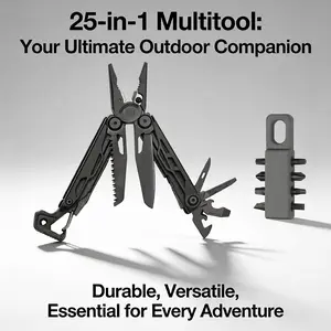 Signal Machined Multitool Pliers, 25-in-1 Multi Tool with Pocket Knife, Fire Starter & Whistle, Bottle Opener, Screwdriver – Self-Locking Survival Tool for Camping & Hiking removable clip