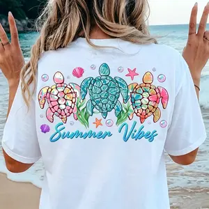 Sea Turtle Summer Vibes Shirt, Beach Shirt Women, Coastal Graphic Tee, Cute Ocean Lover Shirt, Summer Vacation Outfit, Sea Life Tee