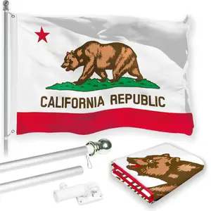 G128 Combo Pack: 6 Feet Tangle Free Spinning Flagpole (Silver) California CA State Flag 3x5 ft Printed 150D Brass Grommets (Flag Included) Aluminum Flag Pole