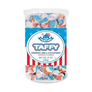 Fairtime Taffy Patriotic Taffy, Patriotic Candy - Bulk Red, White, & Blue Candy for Candy Buffets, Bulk Candy, Pinata Candy, Individually Wrapped Candy - Kosher Candy, 21 Ounce Tub (Americana)