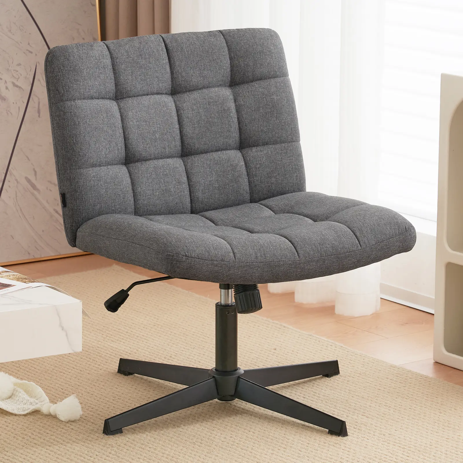 Furnimart Wide Swivel Criss Cross Chair for Home Office, Mid Back Armless Desk Chair No Wheels Height Adjustable Wide Seat Home Office Task Chairs