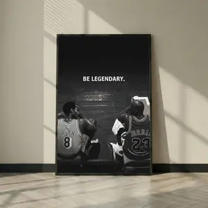 [Unframe] [Free ship]Be Legendary Poster, Kobe Bryant & Michael Jordan Print, Lakers Bulls Legends Wall Art, Basketball Quote Photo, Sports Home Decor Gift