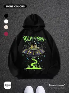 Rick and Morty Space Ship Print Loose Hoodie, Casual Breathable Sweatshirt for Man Daily Wear, Home and Outdoor Activities