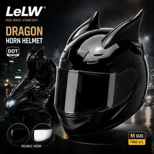 LeLW Dragon Horn Motorcycle Helmet DOT Certified Full Face Lightweight Stylish Cat Ear Inspired Racing Helmet for Men & Women with Aerodynamic Design, Breathable Comfort Liner, Removable Padding, City Street Riding Gear