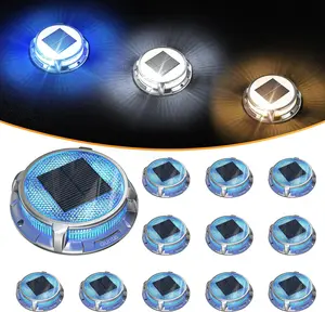 Quntis Solar Deck Lights Outdoor 12 Pack 3 Color Modes IP68 Waterproof for Stair Pathway Pool Walkway Road Blue Cool White Warm White