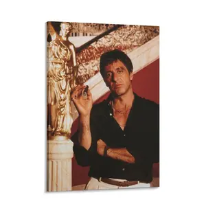 Tony Montana Scarface Movie Poster Vintage Canvas Art Print for Modern Family Bedroom Decor High-Quality Wall Art Picture with Solid Wood Frame & Waterproof Design