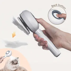 Pawlytek Cat Comb Steam -3 in 1 Pet Spray Brush for Massage Hair Remove with Release Button, Rechargeable Silicone Dog Grooming Comb(White)