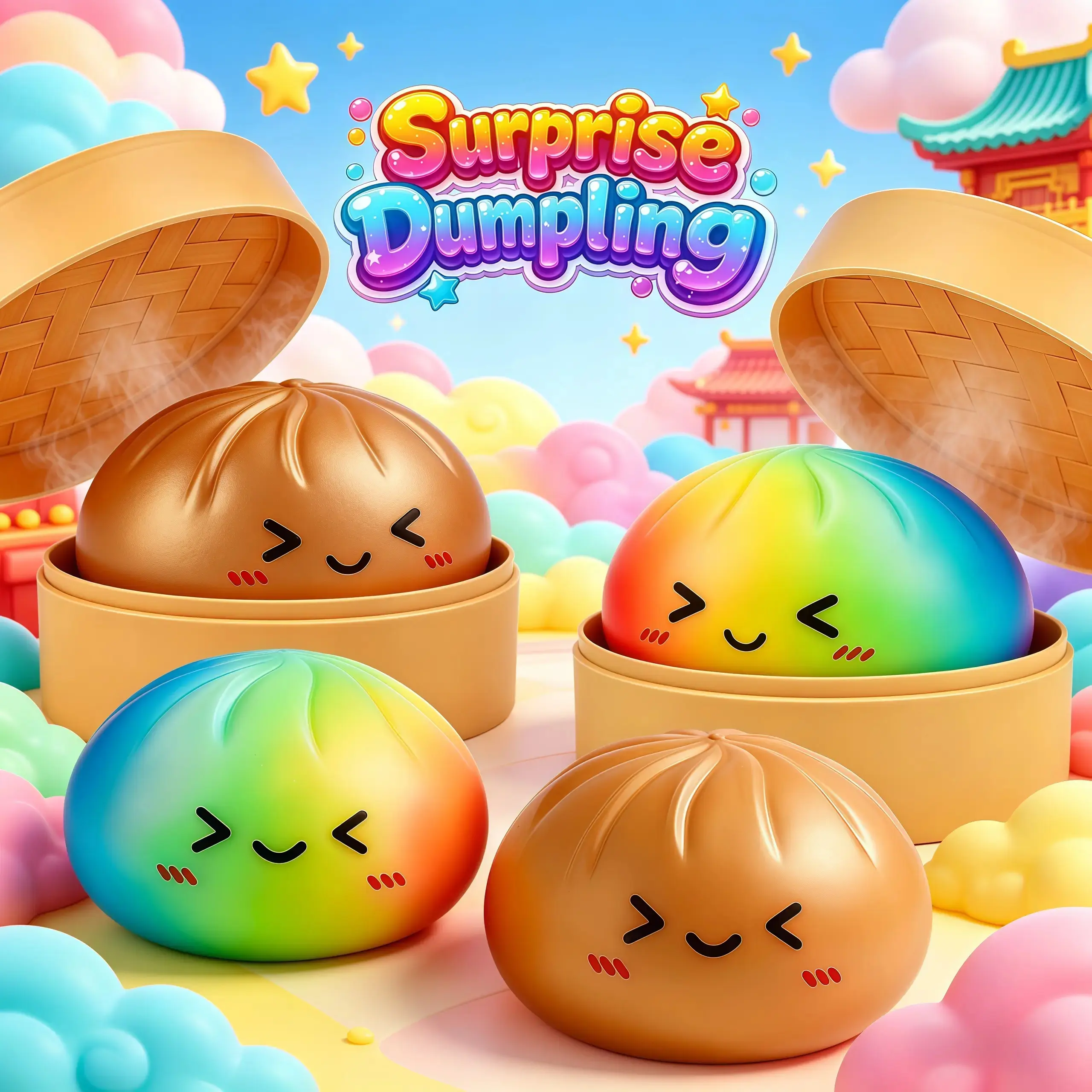Smiling Face Dumpling Squishy Surprise - Mystery Bun Sensory Fidget Gift, Soft TPR Soft Fidgets Squishies, Squishy Squeeze Stress Relief Toy, Ideal for Valentine's Day Exchange Gifts