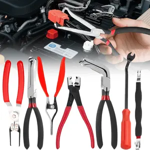 Set of 7 Robust Electrical Disconnect Pliers Designed for Automotive Applications, Ideal for Removing Connectors with Push Tab Style Plugs