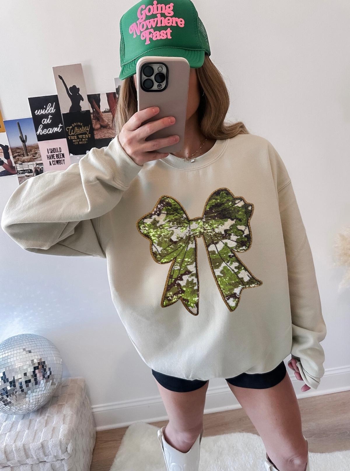 Camo Bow Sequins Iron On Patch for Women’s Sweatshirt and Shirt