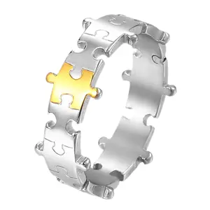 OIDEA 2-Piece Puzzle Piece Interlocked Ring Set, Matching Promise Bands for Couples with Interlocking Design, Interlocked Rings, Puzzle Piece Rings