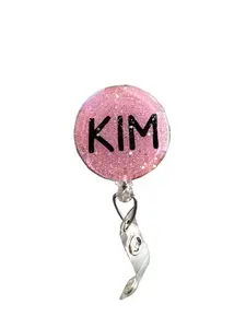 Custom Resin Glitter Badge Reel with Style Clip - 1.5 inch Diameter