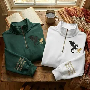 Fourth Wing Embroidered Quarter Zip Sweatshirt, Basgiath War College Sweatshirt, Dragon Rider Sweatshirt, Bookish Sweatshirt, Fantasy Reader
