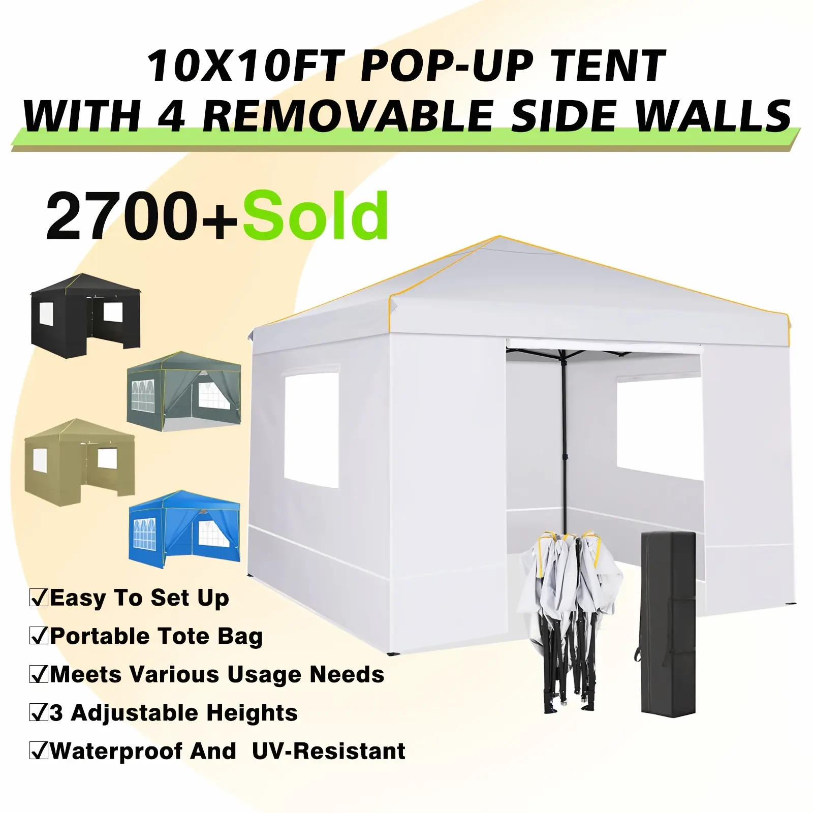 Tooluck 10x10ft Pop Up Canopy Gazebo with Mesh Windows & 4 Removable Sidewalls & Carry Bag & 4 Stakes & Ropes Easy Up Canopy Tent, Camping Gear And Equipment, Portable Waterproof Outdoor Canopie, Sun Shelter for Beach And Outdoor Camping