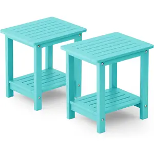 16" HIPS Weather-Resistant Adirondack Side Table Set of 2, Small Square End Tables for Outdoor Use, Double Layer Patio Table for Backyard, Living Room, Bedroom, Indoor/Outdoor, Aruba