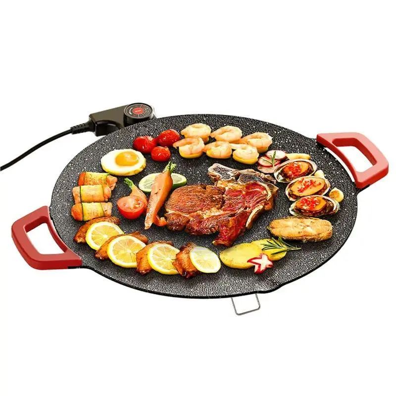 Portable Electric Korean BBQ Grill Pan Smokeless Non-stick Temperature-adjustable Ideal for Grilling Meat Pancakes Vegetables at Home or Outdoors Essential Tool for Indoor Outdoor Barbecues in Autumn and Winter
