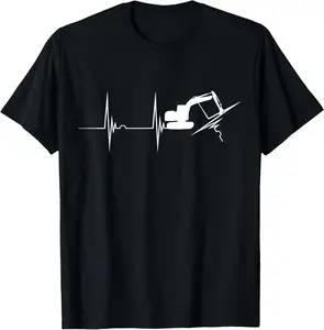 Cotton(pure) Heartbeat EKG Pulse Excavator Digging Construction Truck T-Shirt