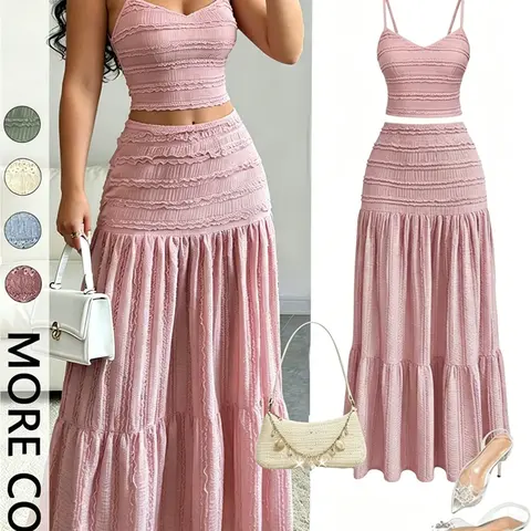 Women's Elegant Party Sweet Cute Sleeveless Short Top and Half Skirt Set with, Casual Slim-Fitting Spring & Fall Two Pieces