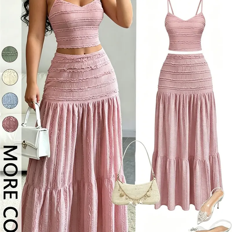Women's Elegant Party Sweet Cute Sleeveless Short Top and Half Skirt Set with, Casual Slim-Fitting Spring & Fall Two Pieces