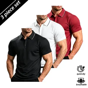 Solid-color polo shirt with a turn-down collar, 3-piece mix-and-match set. Breathable, quick-drying golf casual shirt with lightweight, stretchy polyester and button design. Suitable for summer office wear, boat outings, and everyday outfits. Anchor graph