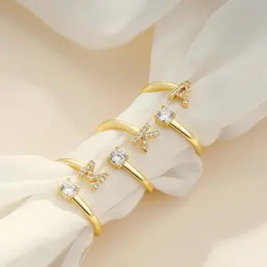 Easter Basket Stuffers for Girls 14K Gold Plated Adjustable Letter Ring Dainty Initial Ring for Teens Non Tarnish Cute Jewelry Birthday Gift Trendy Design Cubic Zirconia Free from Nickel and Lead
