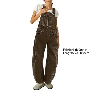 Flamingals Stitch Detail Barrel Leg Overalls Woman's Fashion Chic Streetwear