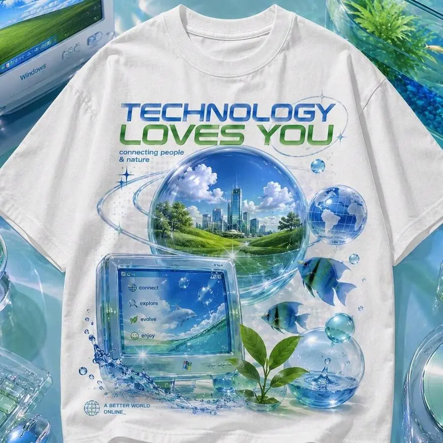 Frutiger Aero Shirt Nostalgia Tee Retro Internet Cybercore Design Aqua Graphics Unisex Large Print BellaCanvas Cotton