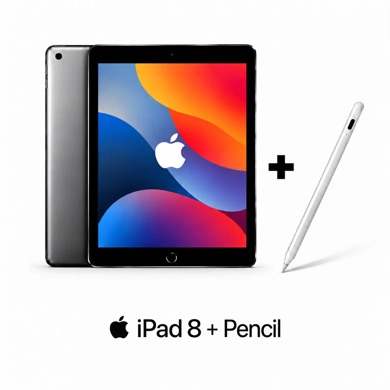Refurbished 10.2-in iPad 8 (8th Gen) Touchscreen Tablet + Stylus Bundle - 32GB, Wi-Fi, Space Gray, Charging-Capable Stylus, Rear Camera, A12 Fusion Chip, 2048x1536 Display, Bluetooth, Good Condition, 1-Year Warranty for Students/Work