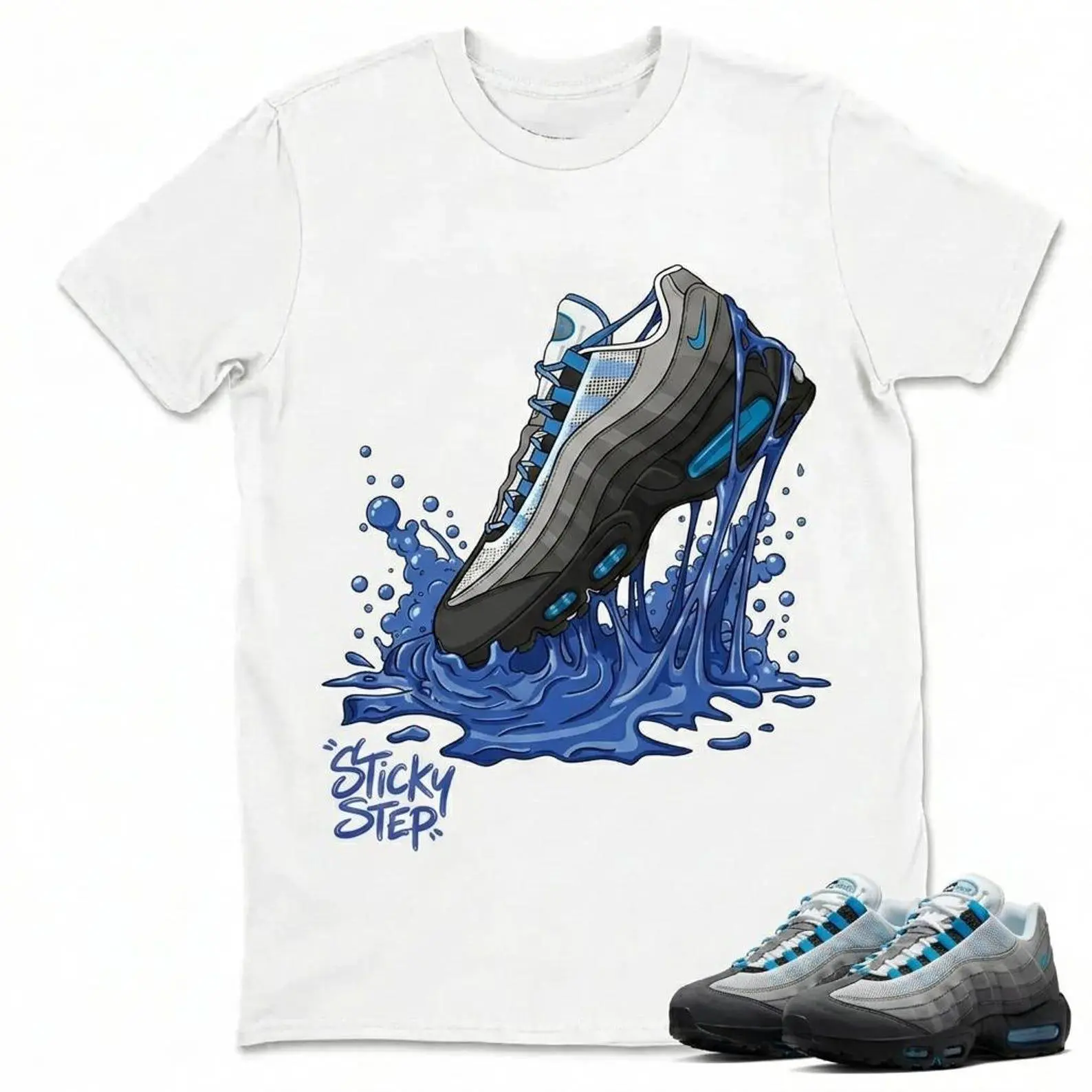 Sticky Step Blue Splash Sneaker Graphic T-Shirt – Urban Streetwear Sneakerhead Tee