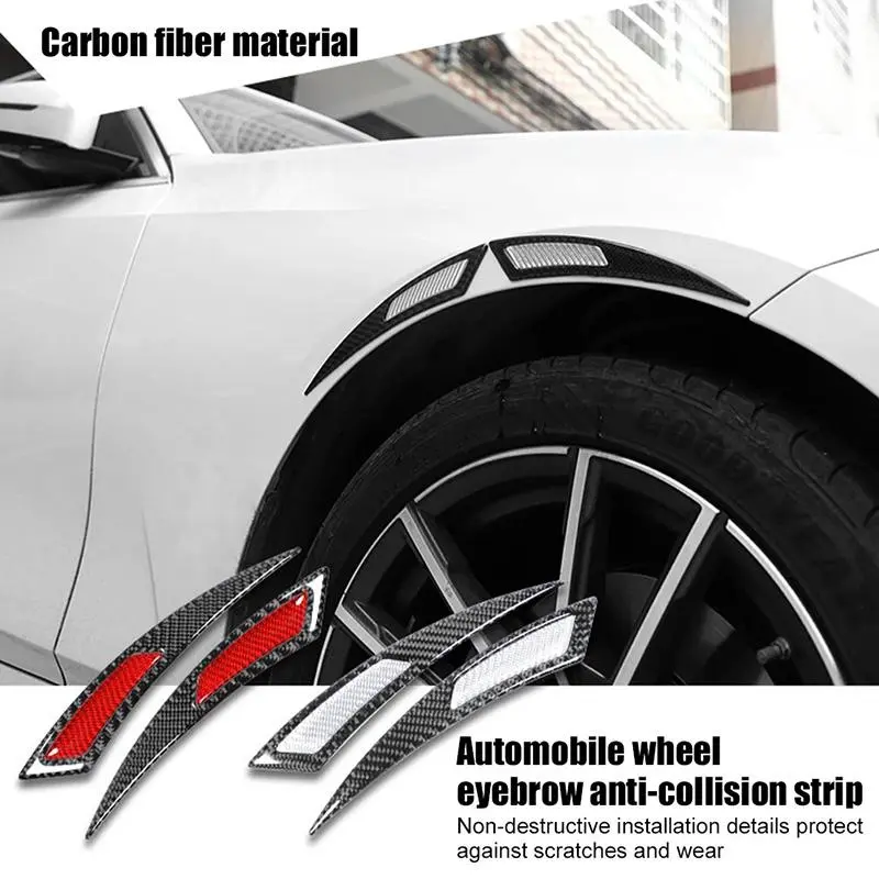 Gloss Carbon Fiber Wheel Eyebrow Protector 2PCS Silver/Red Reflective Wheel Arch Trim Anti-Scratch Fender Guard Universal Fit Car Mod Exterior Decor Weatherproof Car Tuning Parts