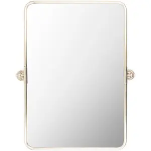 Burnish Brass Frame Rectangular Wall Mirror, Metallic Silver