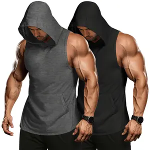 COOFANDY B Men's 2 Pack Workout Hooded Tank Tops Bodybuilding Muscle Cut Off T Shirt Sleeveless Gym Hoodies