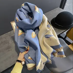 Outdoor Warmth] Cozy Bird Jacquard Scarf for Women - Soft Imitation Fleece, Warm & Breathable Shawl with Frayed Edge Detail, Perfect for Autumn & Winter Outdoor Wear in Vibrant Red, Green, Blue, Yellow, Winter Scarf