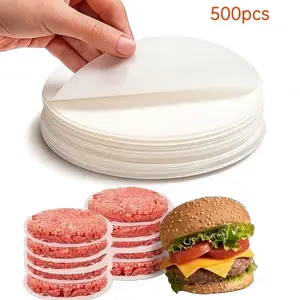500pcs Pre-Cut Round Burger Paper, Non-Stick High-Quality Paper, Food Grade Meat Patty Separator, Kitchen Tool, Multi-Functional Kitchen Accessory