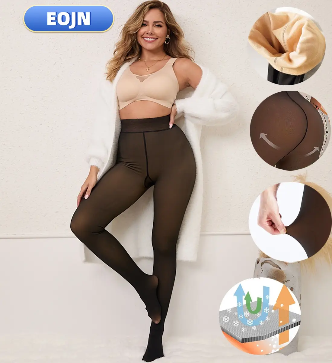 EOJN Women's Fleece Lined Tights Fake Translucent Warm Thermal Pantyhose Sheer Thick Leggings Under Dress for Winter with Plush Inner Layer,High quali